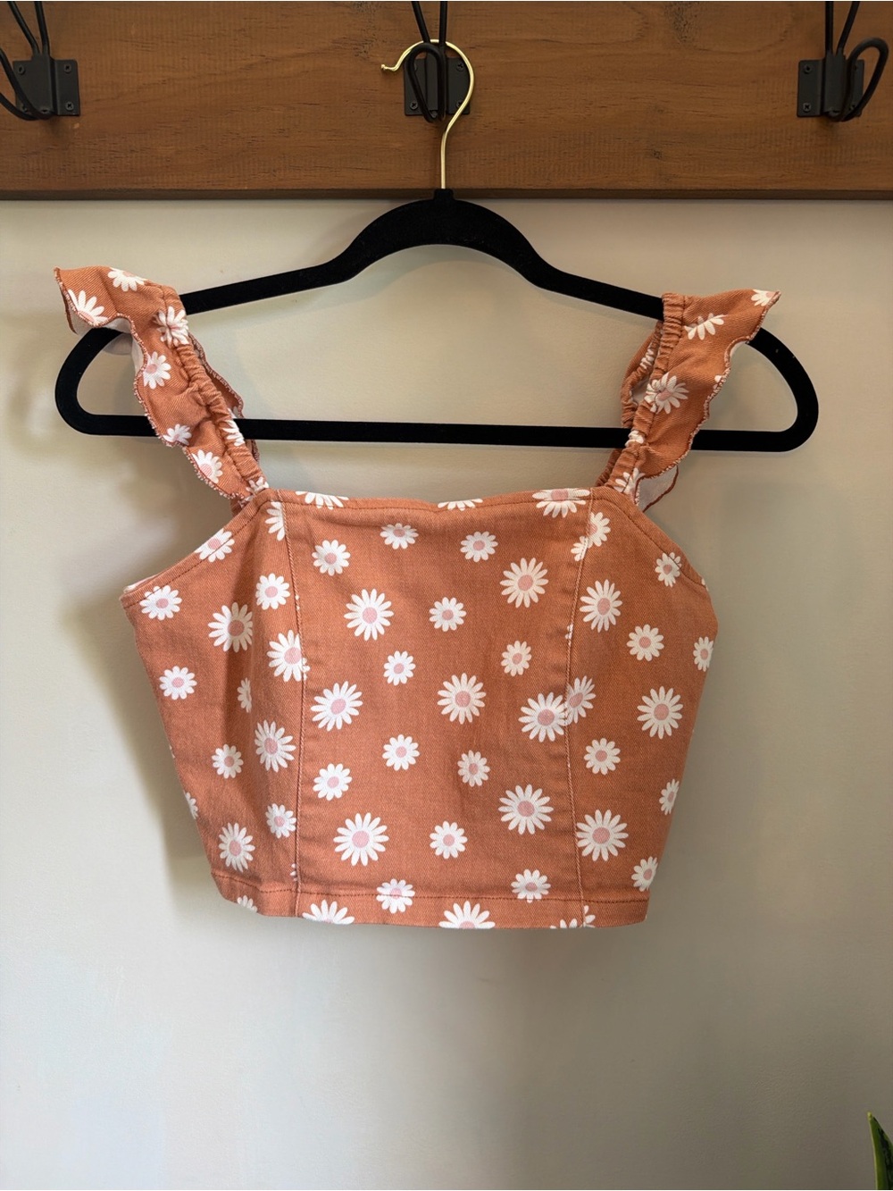 Altar'd State Orange Daisy Ruffle Strap Crop Top